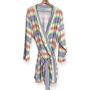 Lands End Rainbow Striped Jersey Stretch Bath Robe With Belt Women's Size 3X